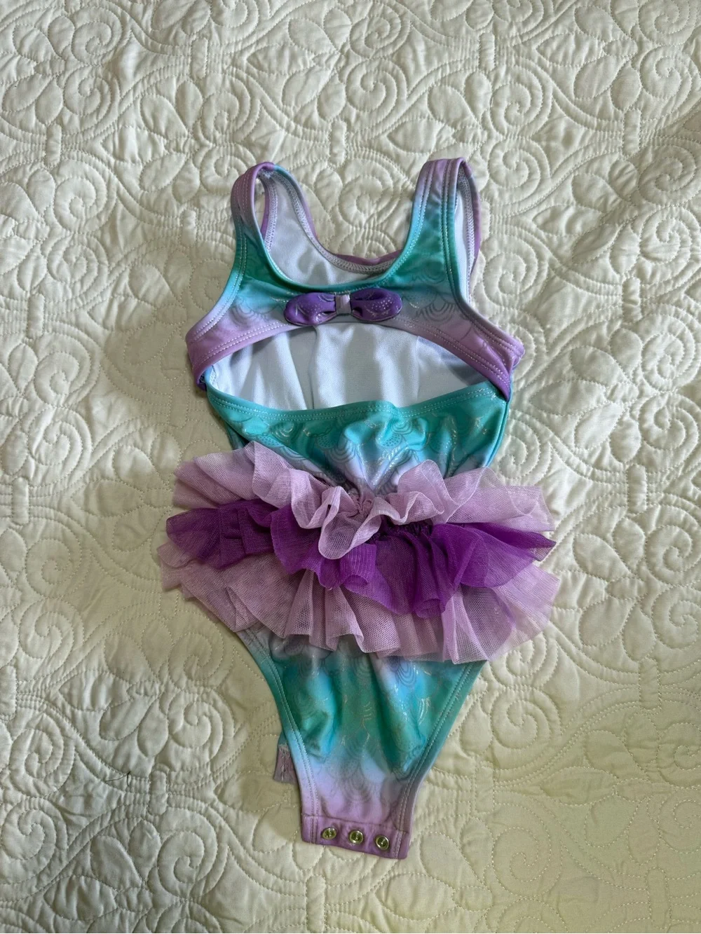 Cat & Jack Ariel The Little Mermaid themed swimsuit one piece with attached tutu